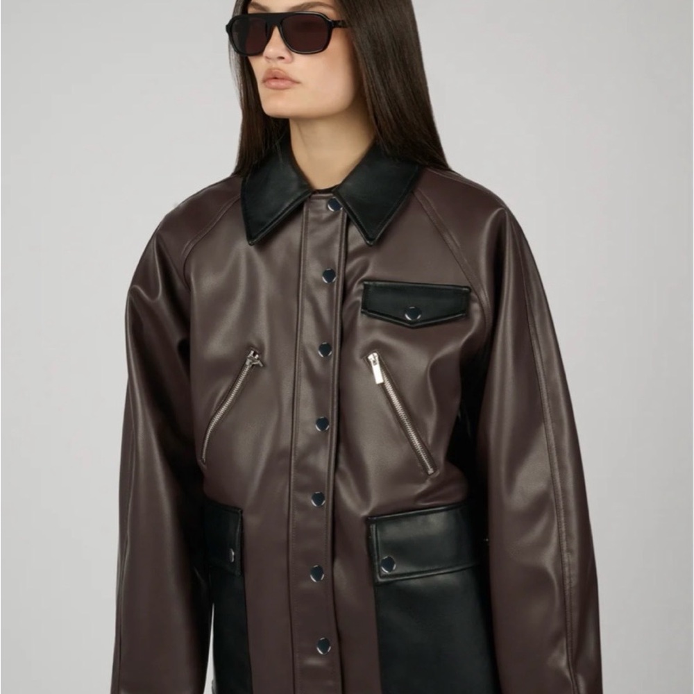 WeWoreWhat Dark Brown Faux Leather Oversized Jacket